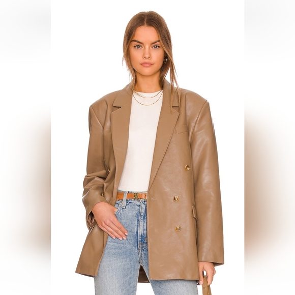 pistola Jackets & Blazers - Pistola Roman Oversized Blazer in Taupe Faux Leather Size Small *Defect*
